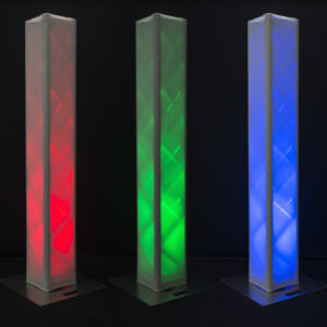 Three colored led pillars on a black background.