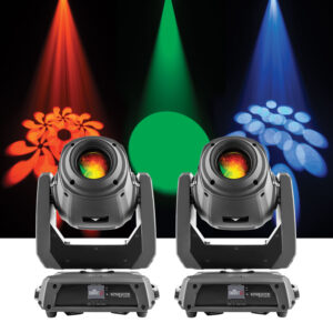Two DJ lights with different colors.