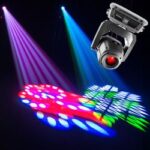 A DJ stage light with colored lights and a projector.
