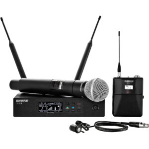 DJ Samson wireless microphone system with two microphones and two wireless transmitters.