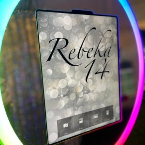 A lighted sign with the word Rebecca 14 on it, perfect for a Georgia wedding DJ service.