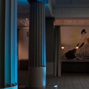 A room with pillars, ideal for a Georgia wedding DJ setup.