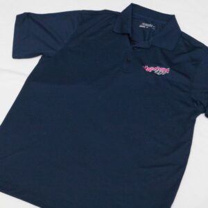 A Nike polo shirt with a pink Georgia corporate DJ logo on it.