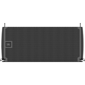 Black JBL professional speaker with a hexagonal grille pattern, designed for high-performance audio production, perfect for DJ equipment setups.